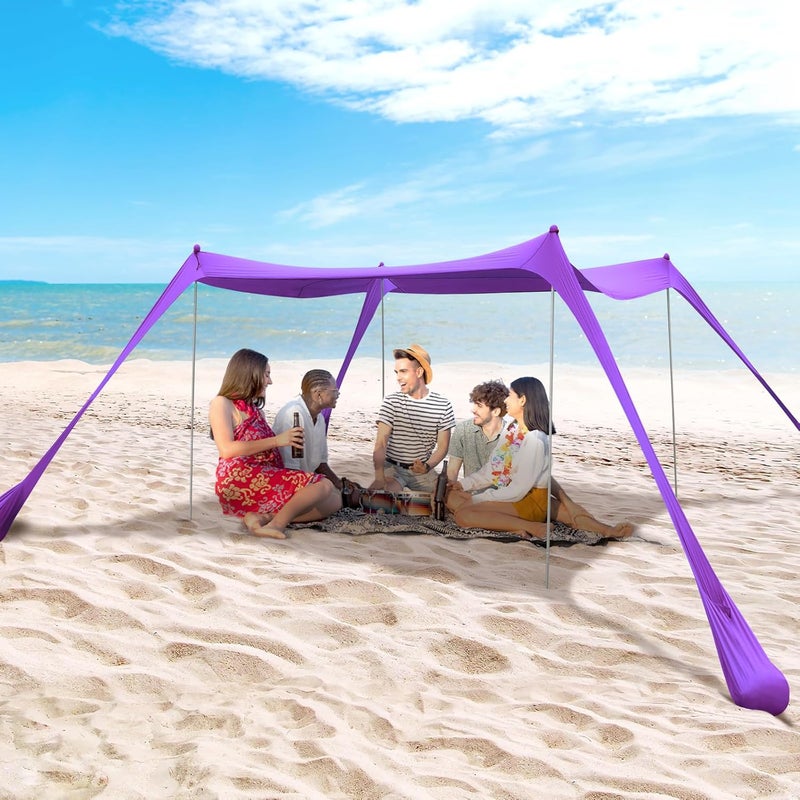 BOTINDO Family Beach Tent Canopy Sun Shade, Pop Up Grande Beach Tent Sun Shelter Stability 4 Poles with Portable Carry Bag Outdoor Shade for Fishing Backyard Camping (Purple, 10x10FT 4Pole) - Image 1